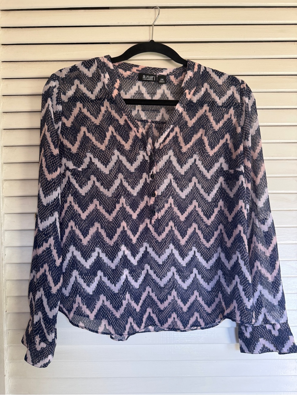 a.n.a Pink and Black Chevron Henley Blouse